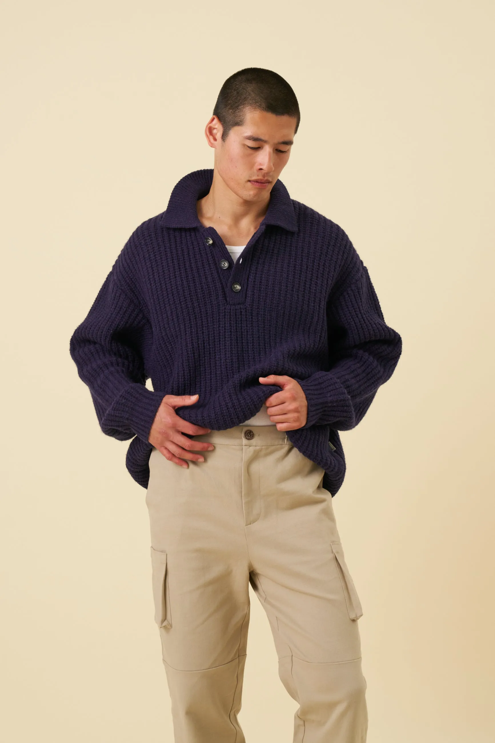 WOOL BUTTON POLO - OCEAN NAVY sold by Bound product image thumbnail 5