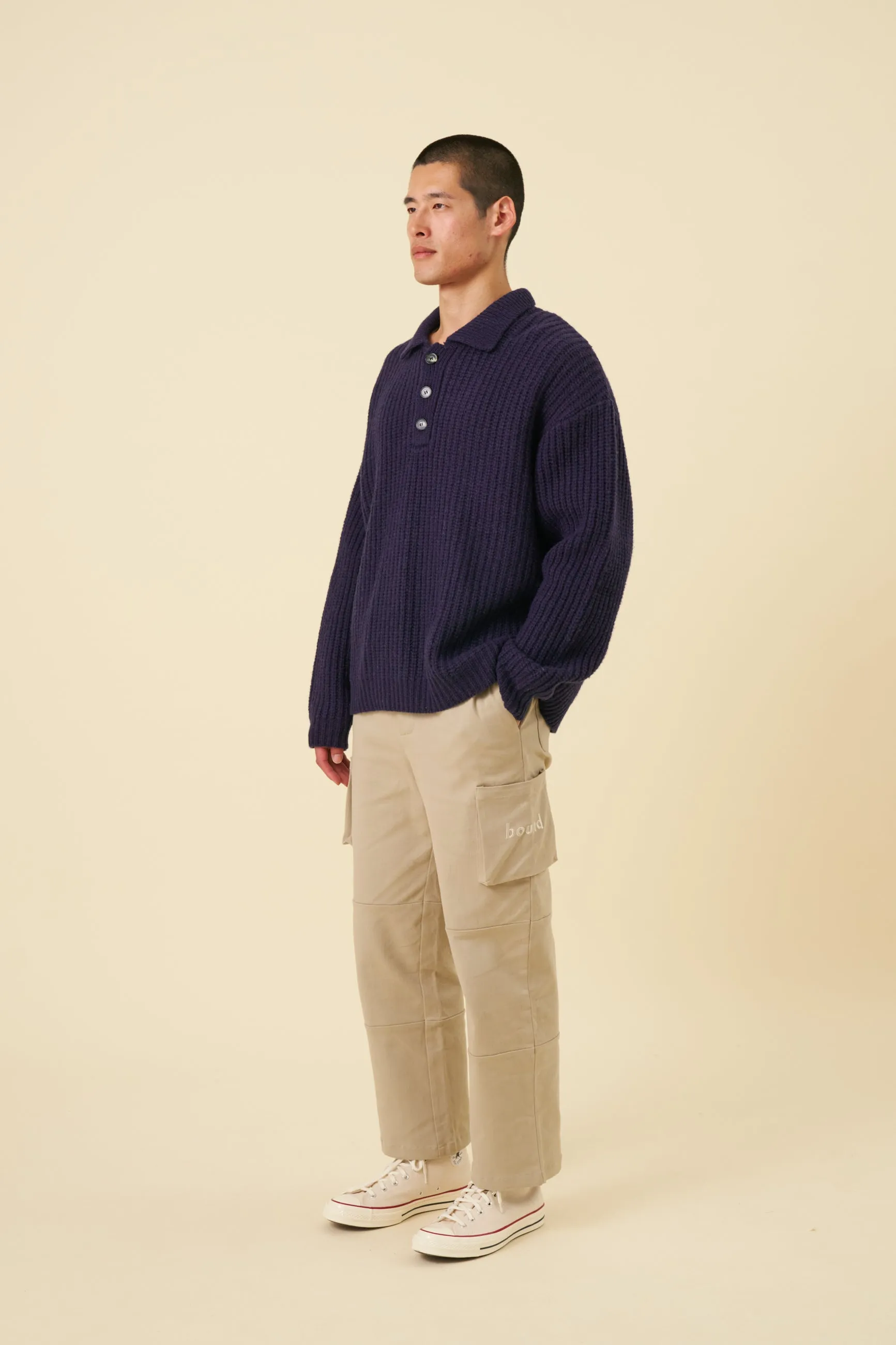 WOOL BUTTON POLO - OCEAN NAVY sold by Bound product image thumbnail 3