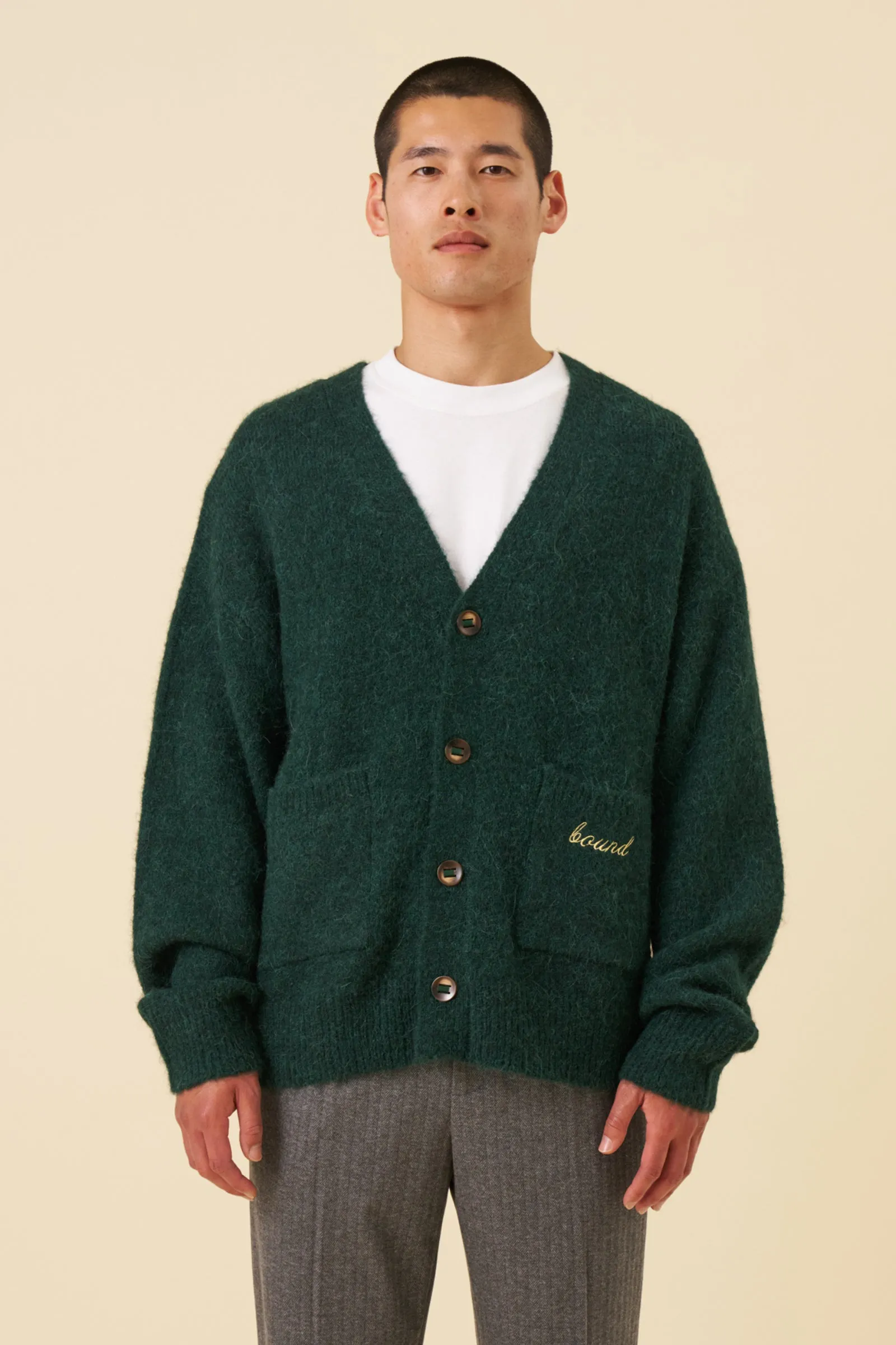 PARKER ALPACA CARDIGAN - BOTTLE GREEN sold by Bound