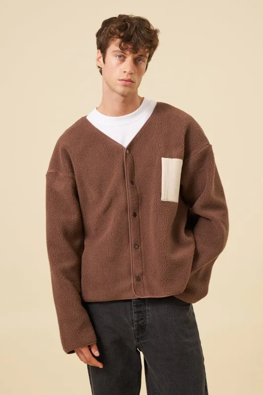 POCKET FLEECE CARDIGAN - BROWN sold by Bound