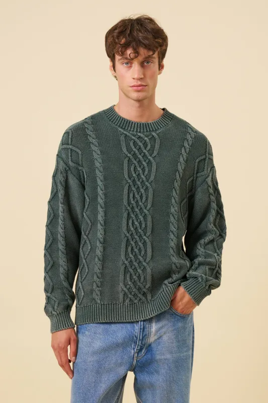 CABLE KNIT ACID WASH KNIT - GREEN sold by Bound