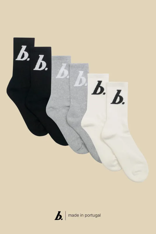 STAMP SOCKS 3 PACK - BLACK/ECRU/GREY sold by Bound