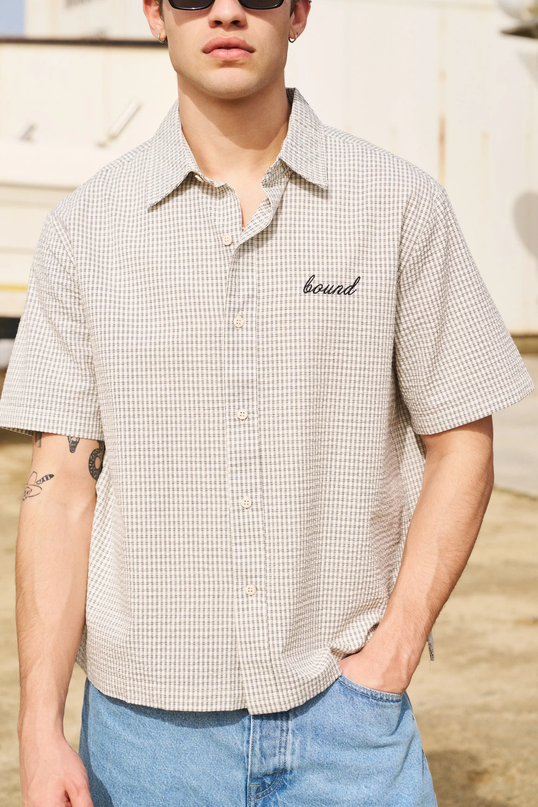 GINGHAM CROPPED SHIRT - ECRU sold by Bound product image thumbnail 3