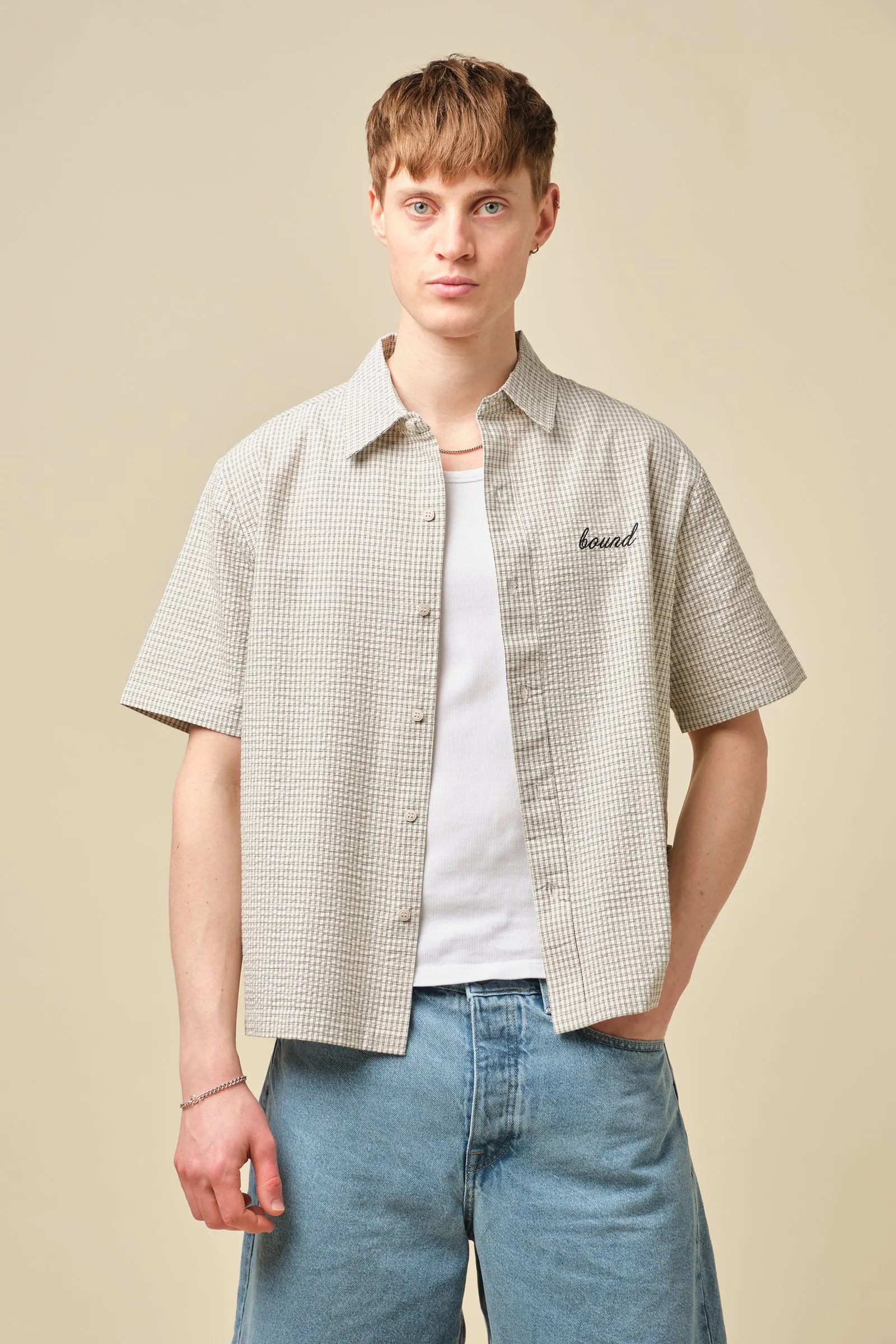 GINGHAM CROPPED SHIRT - ECRU sold by Bound