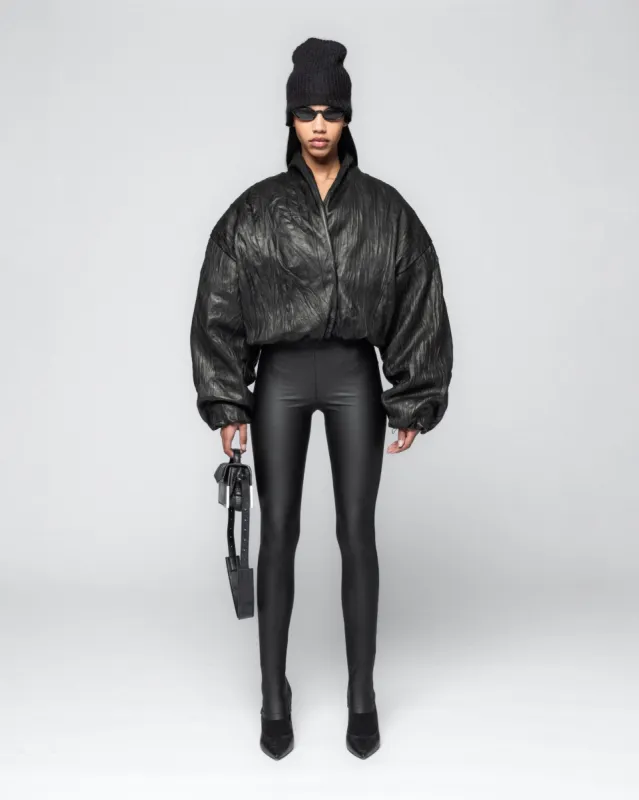 Crinkle Leather Bomber Jacket - Black sold by Han Kjøbenhavn