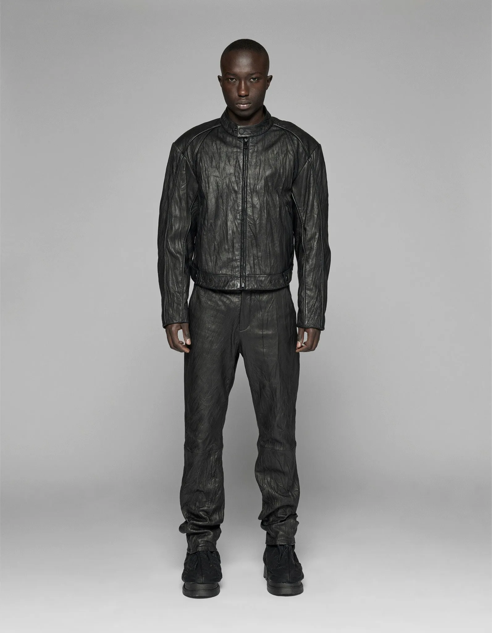 Crinkle Leather Jacket - Black sold by Han Kjøbenhavn