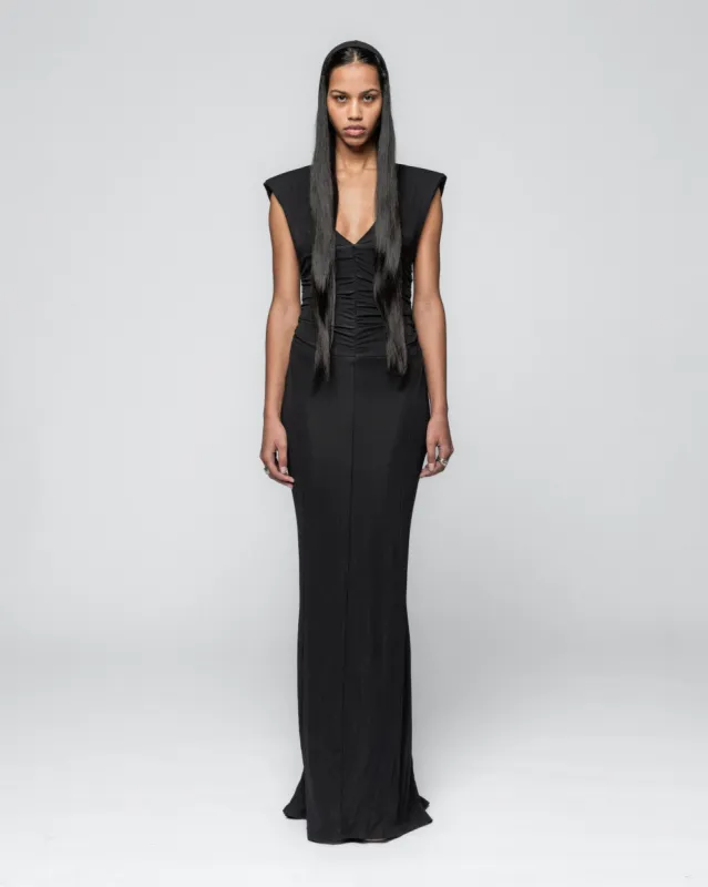 Heavy Crepe Jersey Hooded Dress - Anthracite Black sold by Han Kjøbenhavn