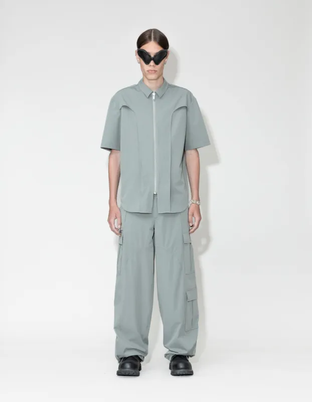 Washed Technical Zip S/S Shirt - Mist Grey sold by Han Kjøbenhavn