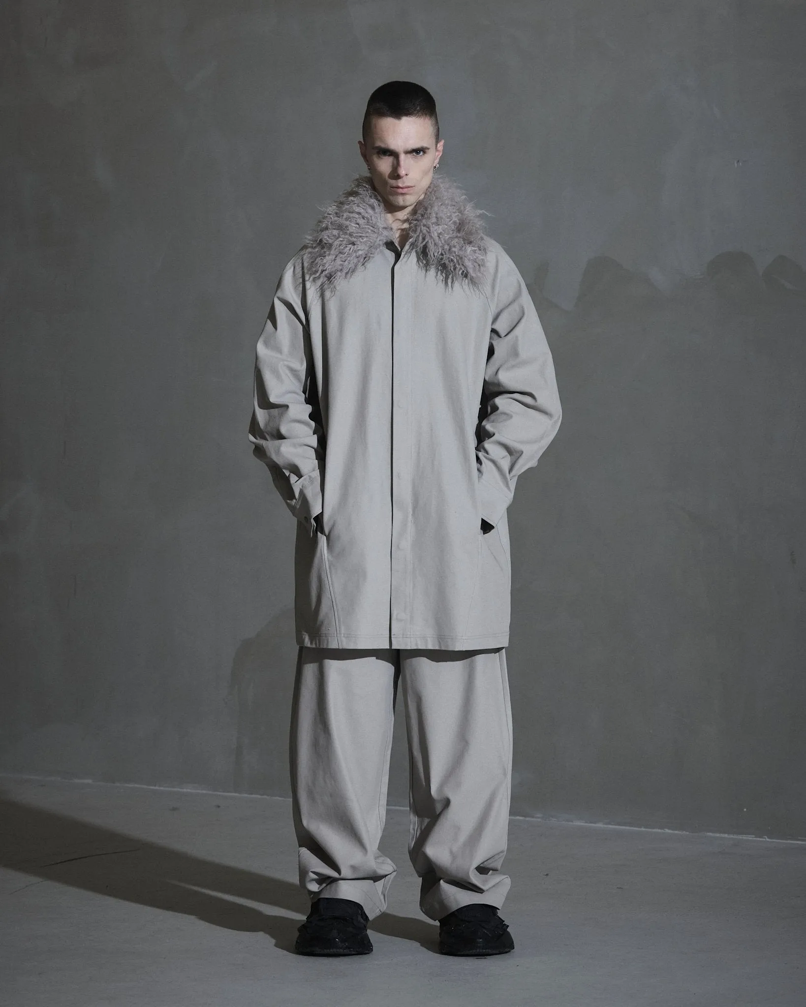 Faux Fur Collared Shirt - Rock Grey sold by Han Kjøbenhavn