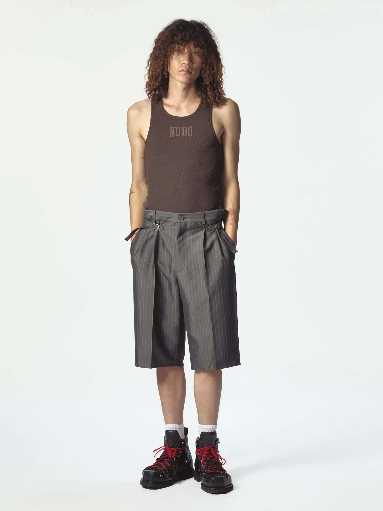 Darkettone Regolatore Short Pinstripe Melange sold by Magliano