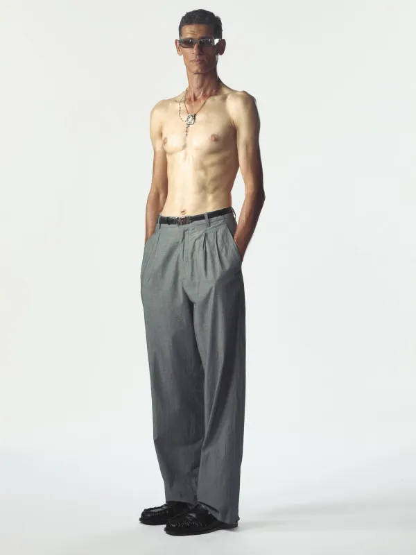 Zipped Double Pleats Grey Melange made by Magliano