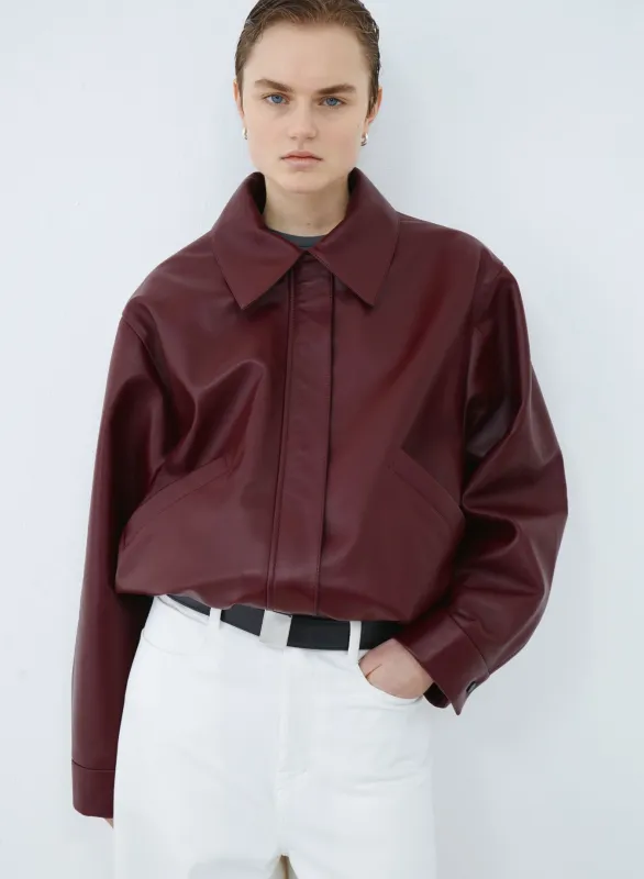 Bomber short leather | bordeaux sold by KASSL Editions