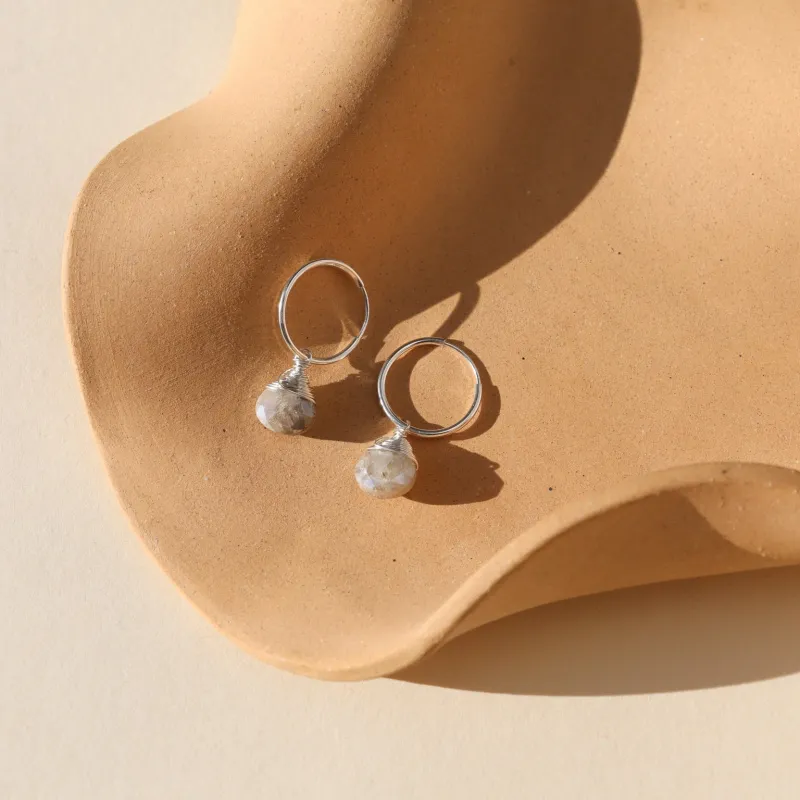 Mystic Moonstone Hoops made by Token Jewelry