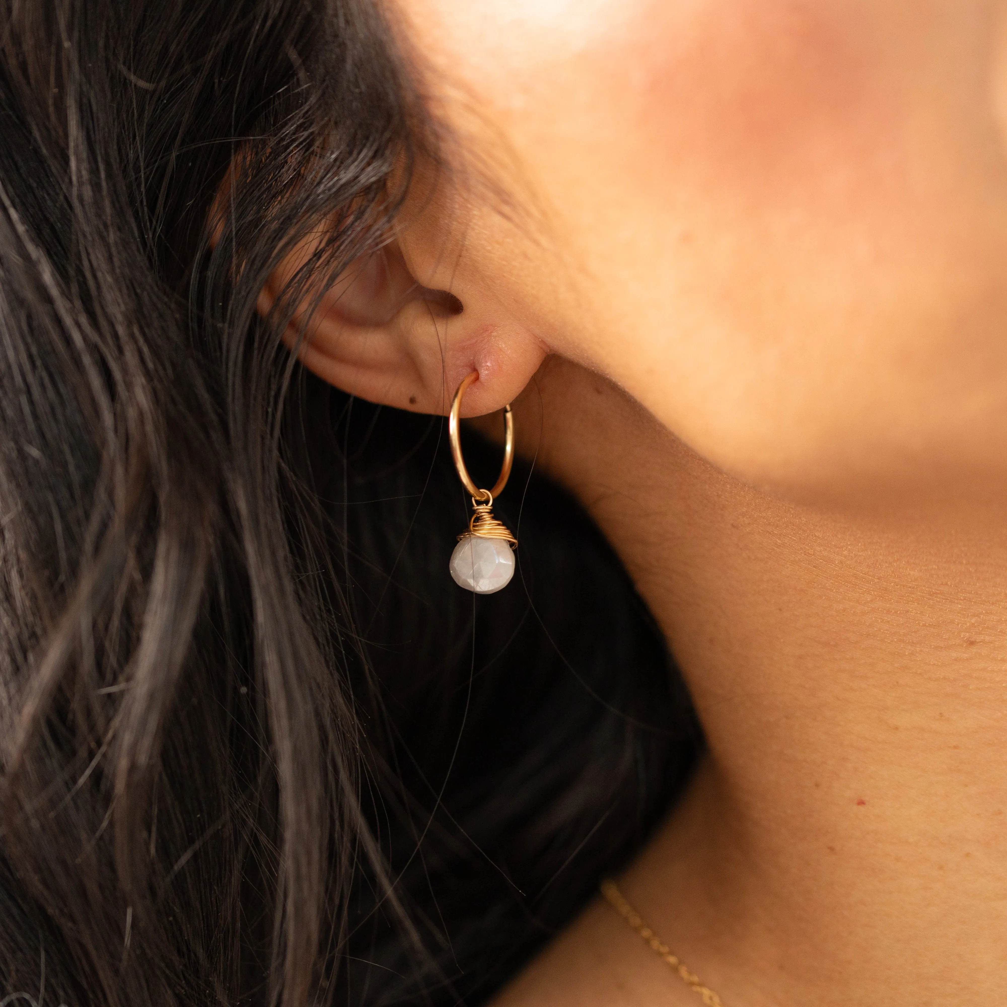 Mystic Moonstone Hoops sold by Token Jewelry product image thumbnail 5