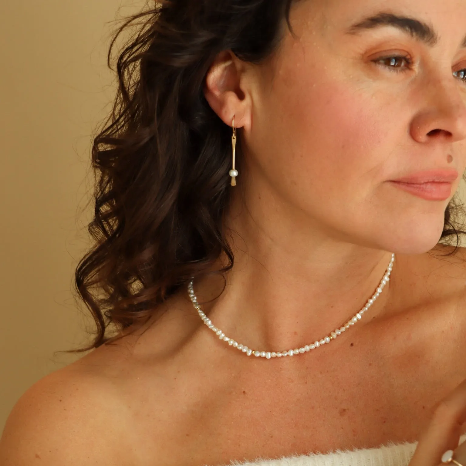 Threaded Pearl Earrings sold by Token Jewelry product image thumbnail 2