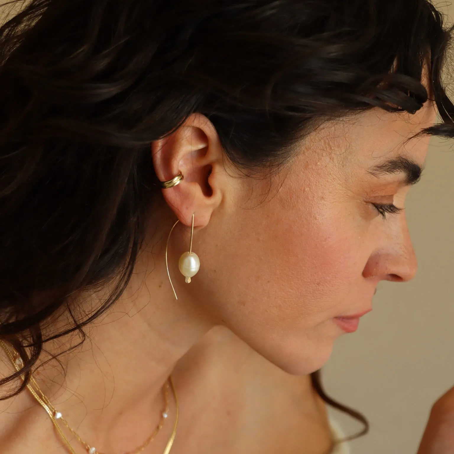 Half Moon Pearl Earrings sold by Token Jewelry product image thumbnail 3