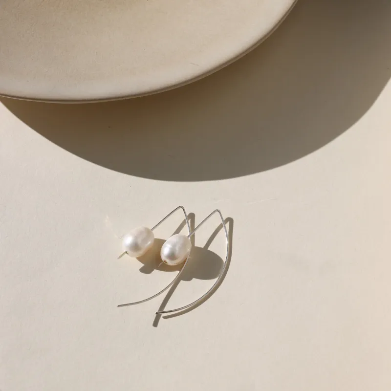 Half Moon Pearl Earrings made by Token Jewelry