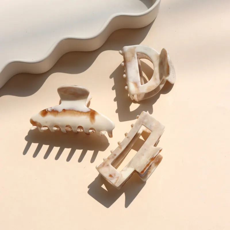 Marbled Ivory Hair Claw Clips made by Token Jewelry