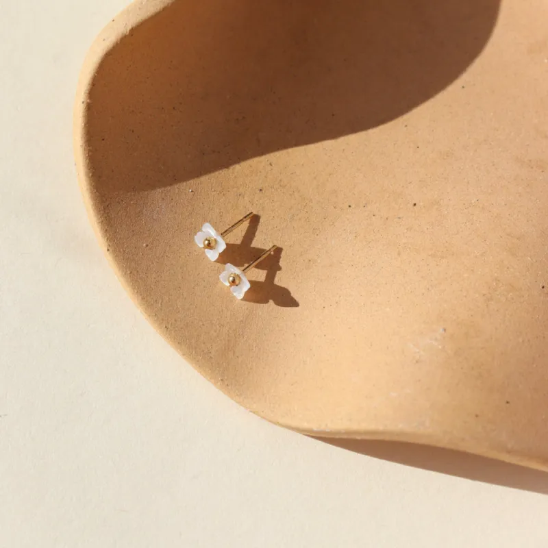 Mother of Pearl Flower Studs made by Token Jewelry
