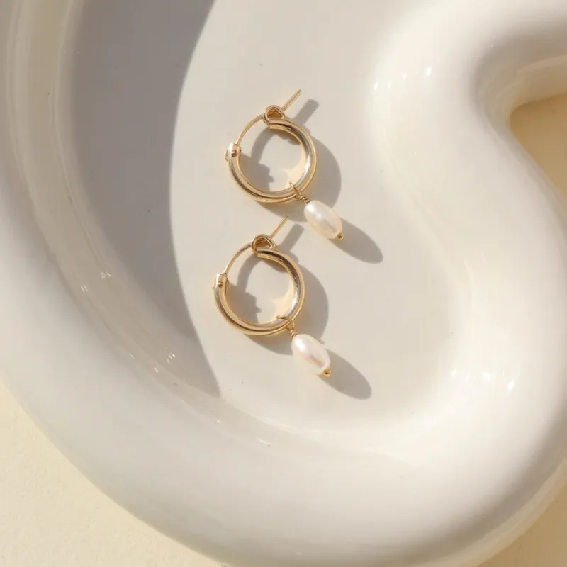 Classic Hoops with Pearl sold by Token Jewelry