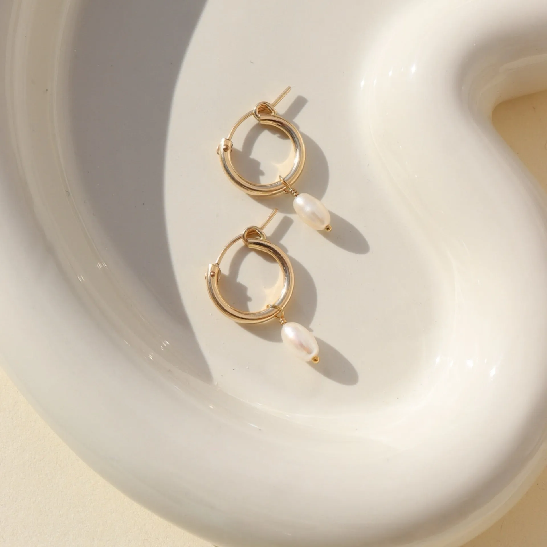 Classic Hoops with Pearl sold by Token Jewelry