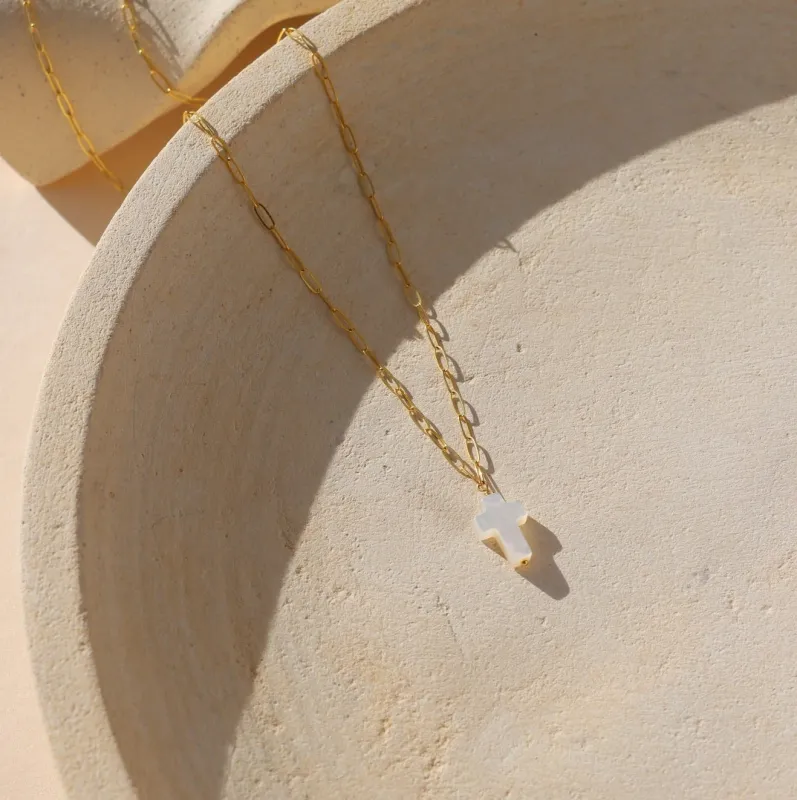 Mother of Pearl Cross Necklace sold by Token Jewelry