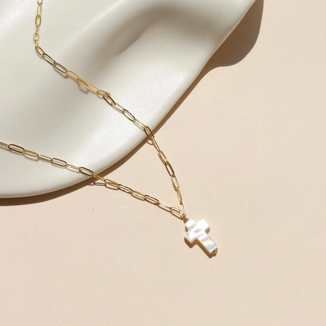 Mother of Pearl Cross Necklace sold by Token Jewelry product image thumbnail 2