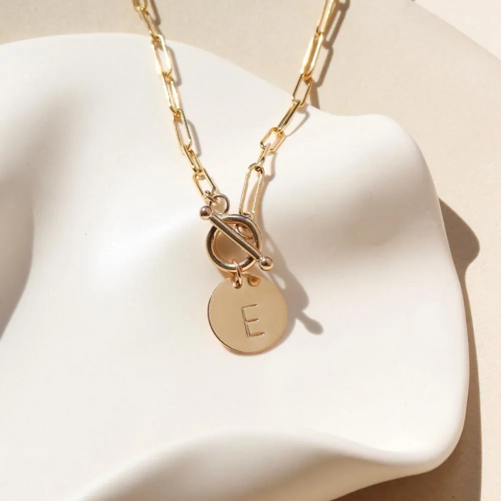Chain Link Toggle Necklace with Monogram sold by Token Jewelry