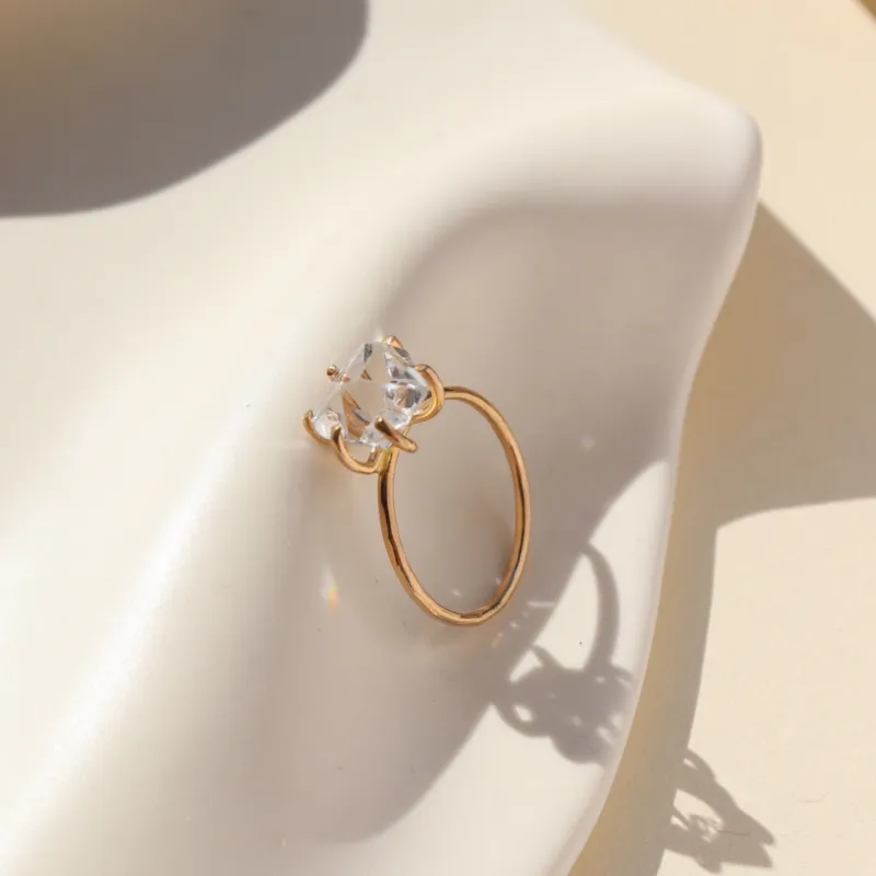 Herkimer Diamond Solitaire Ring made by Token Jewelry