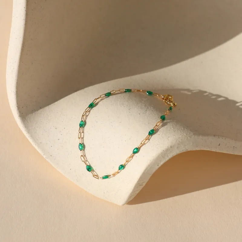 Emerald Gemlink Bracelet made by Token Jewelry
