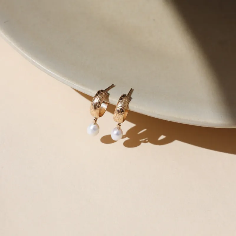 Sophia Pearl Hoops made by Token Jewelry