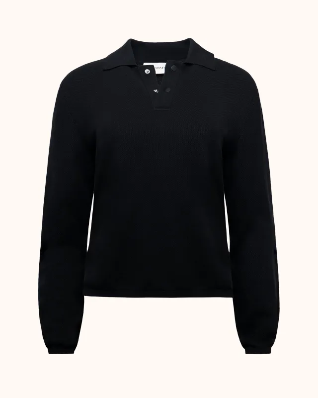 Long Sleeve Brooke Polo in Black sold by High Sport