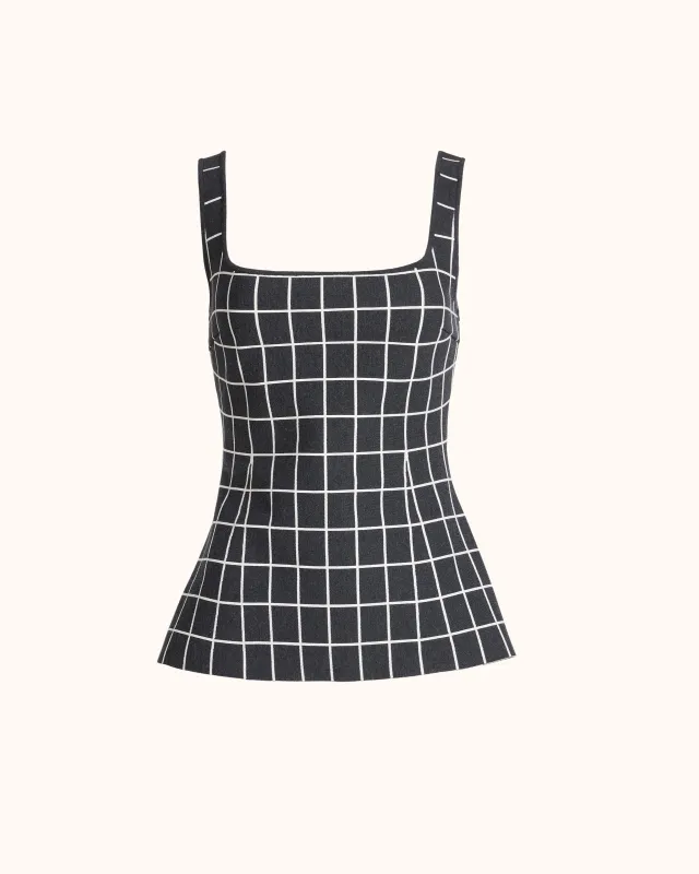 Inna Top in Charcoal Windowpane made by High Sport