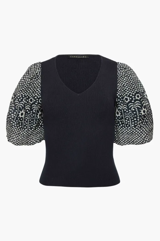 Andrea Top in Indigo Dot sold by CABALLERO