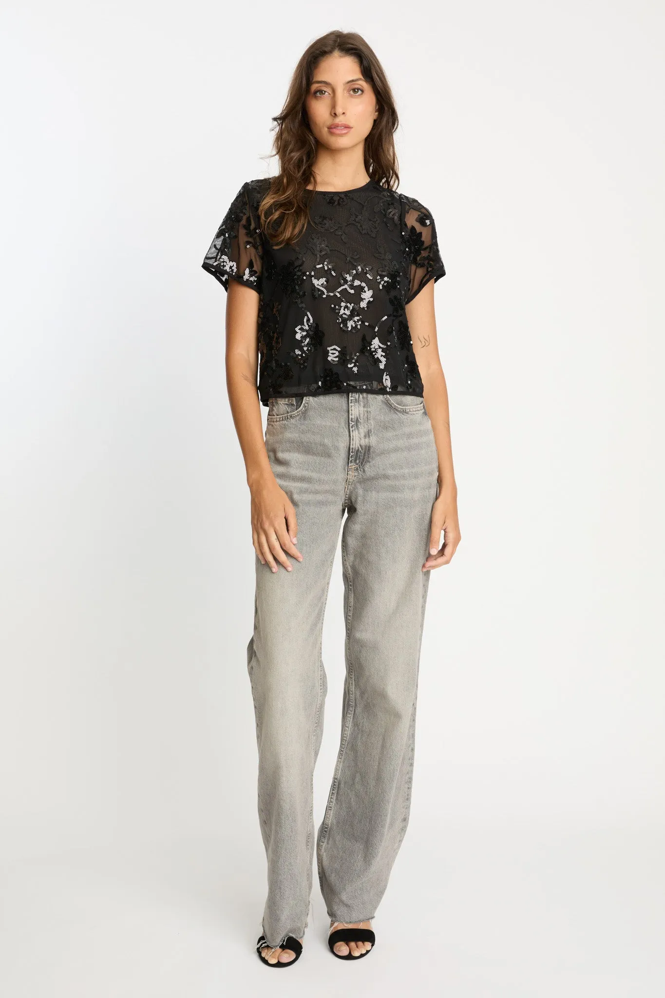 Carmen Top in Black Sequin Lace sold by CABALLERO product image thumbnail 2