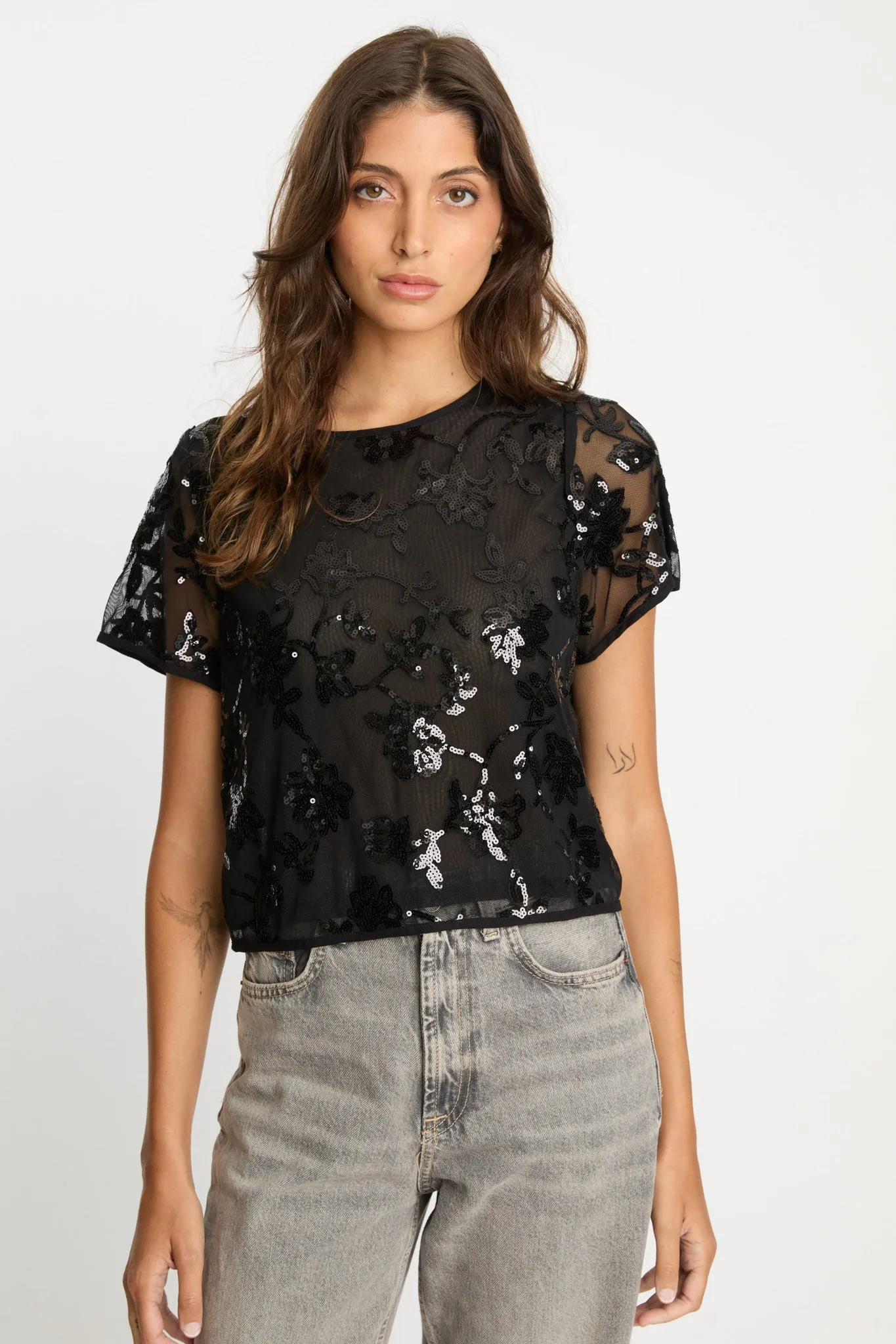 Carmen Top in Black Sequin Lace sold by CABALLERO product image thumbnail 3