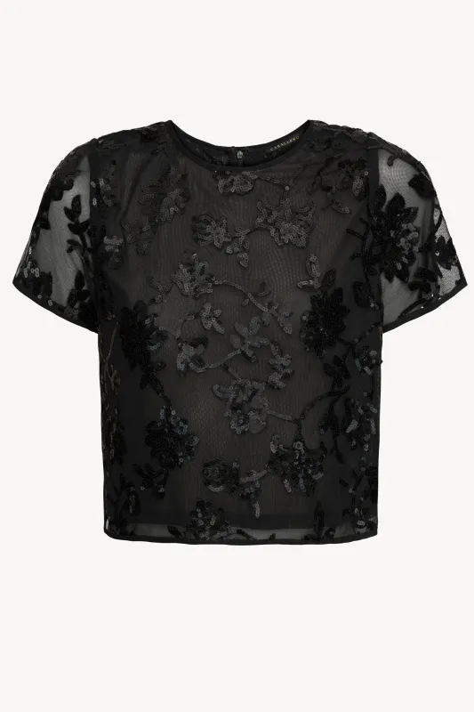 Carmen Top in Black Sequin Lace made by CABALLERO