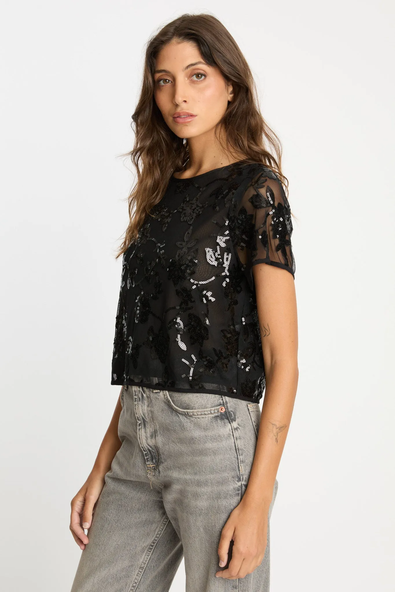 Carmen Top in Black Sequin Lace sold by CABALLERO product image thumbnail 4