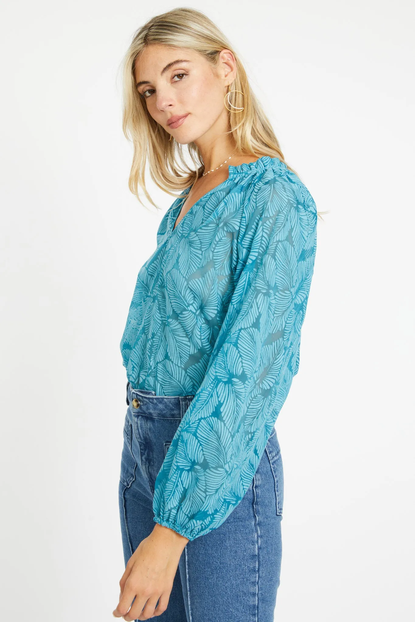 Miki Teal Leaf Burnout Top sold by CABALLERO product image thumbnail 5