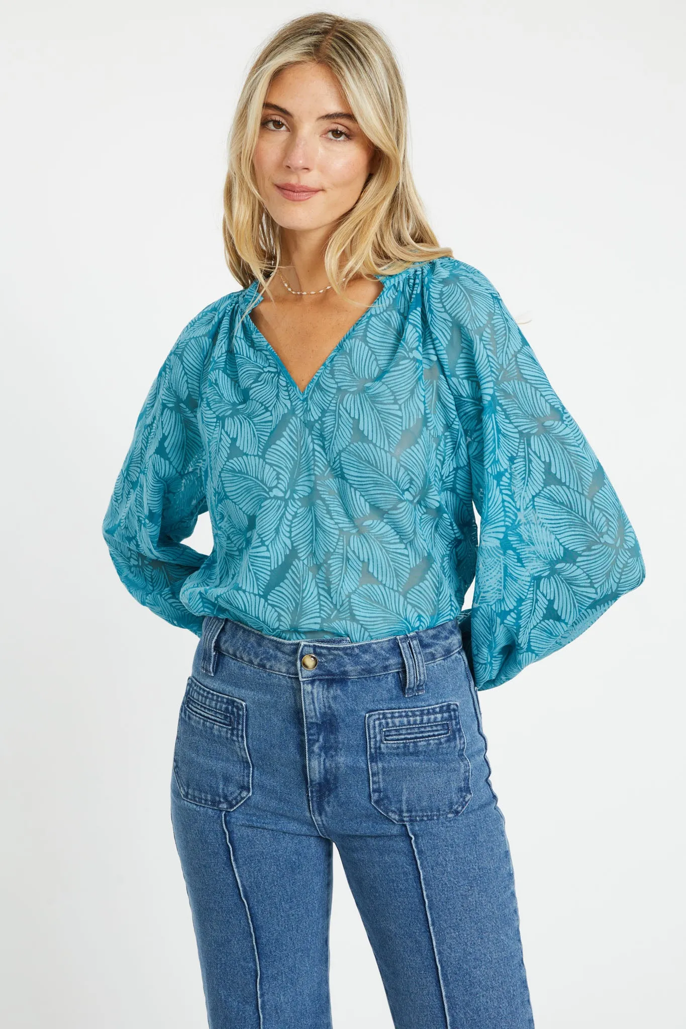 Miki Teal Leaf Burnout Top sold by CABALLERO product image thumbnail 2