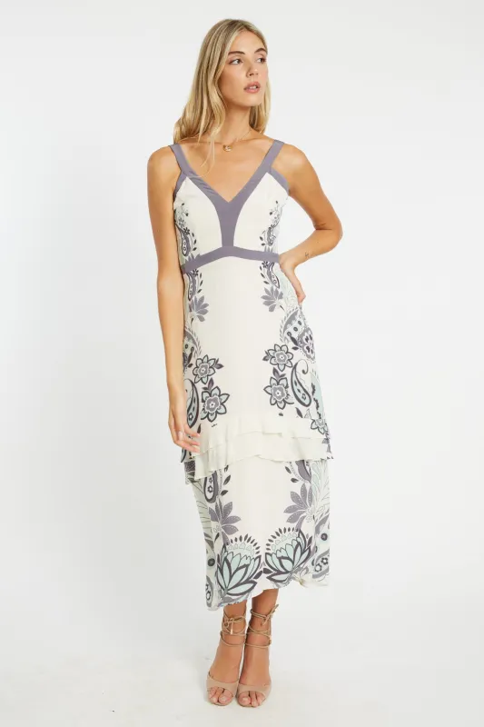 Sana Ivory Protea Paisley Dress made by CABALLERO