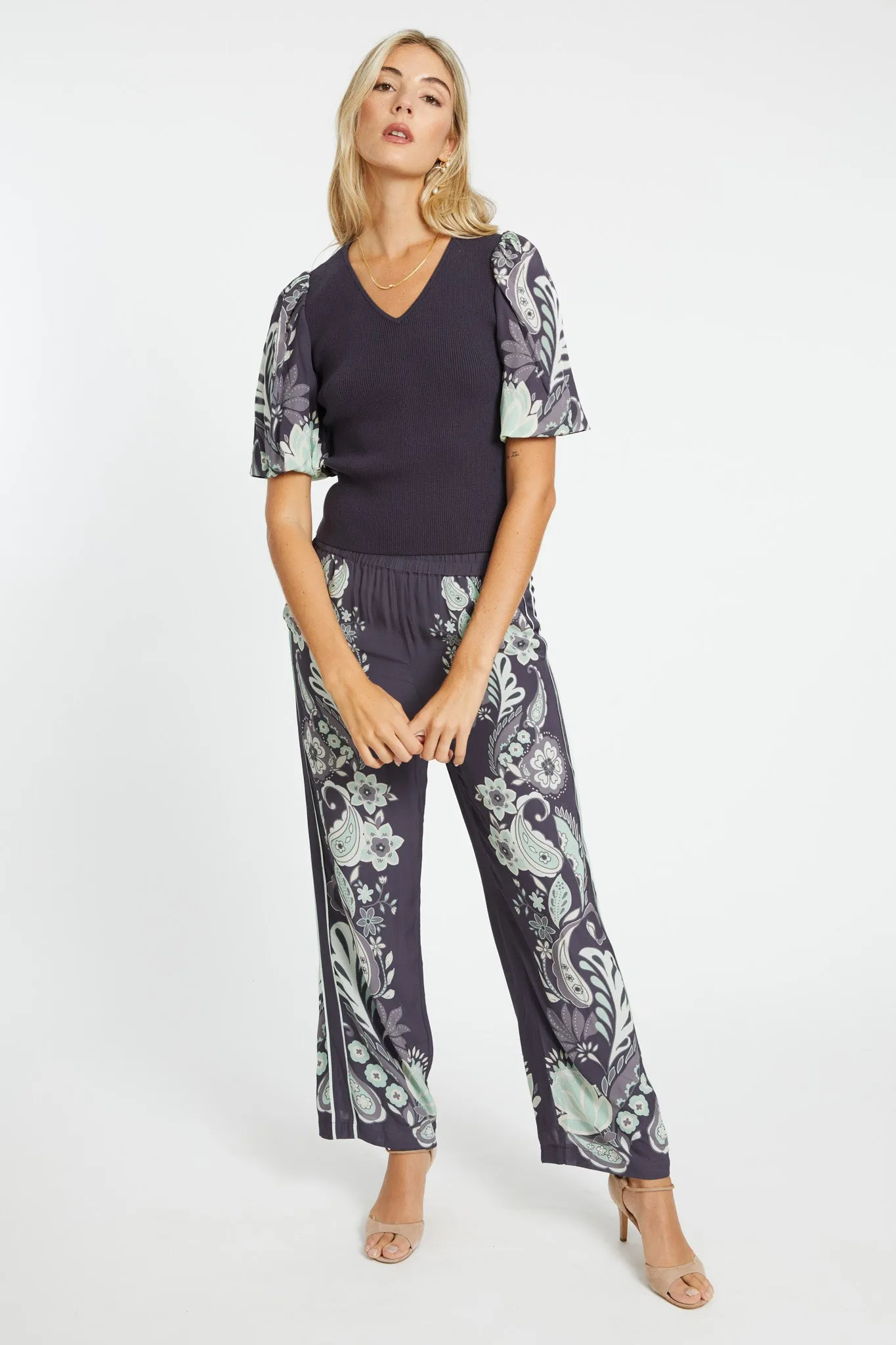 Andrea Graphite Protea Paisley Top sold by CABALLERO