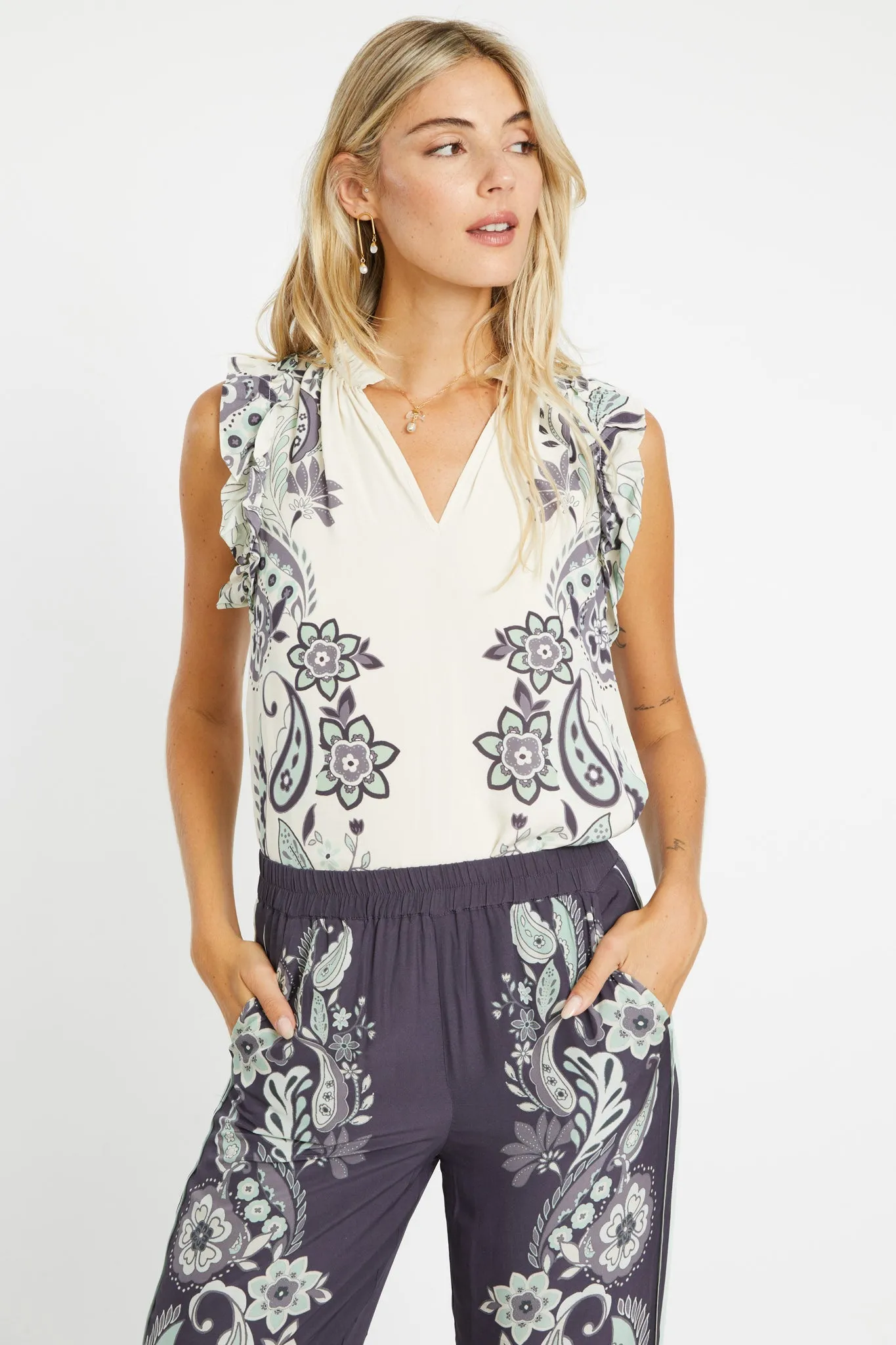 Alani Ivory Protea Paisley Top sold by CABALLERO product image thumbnail 2