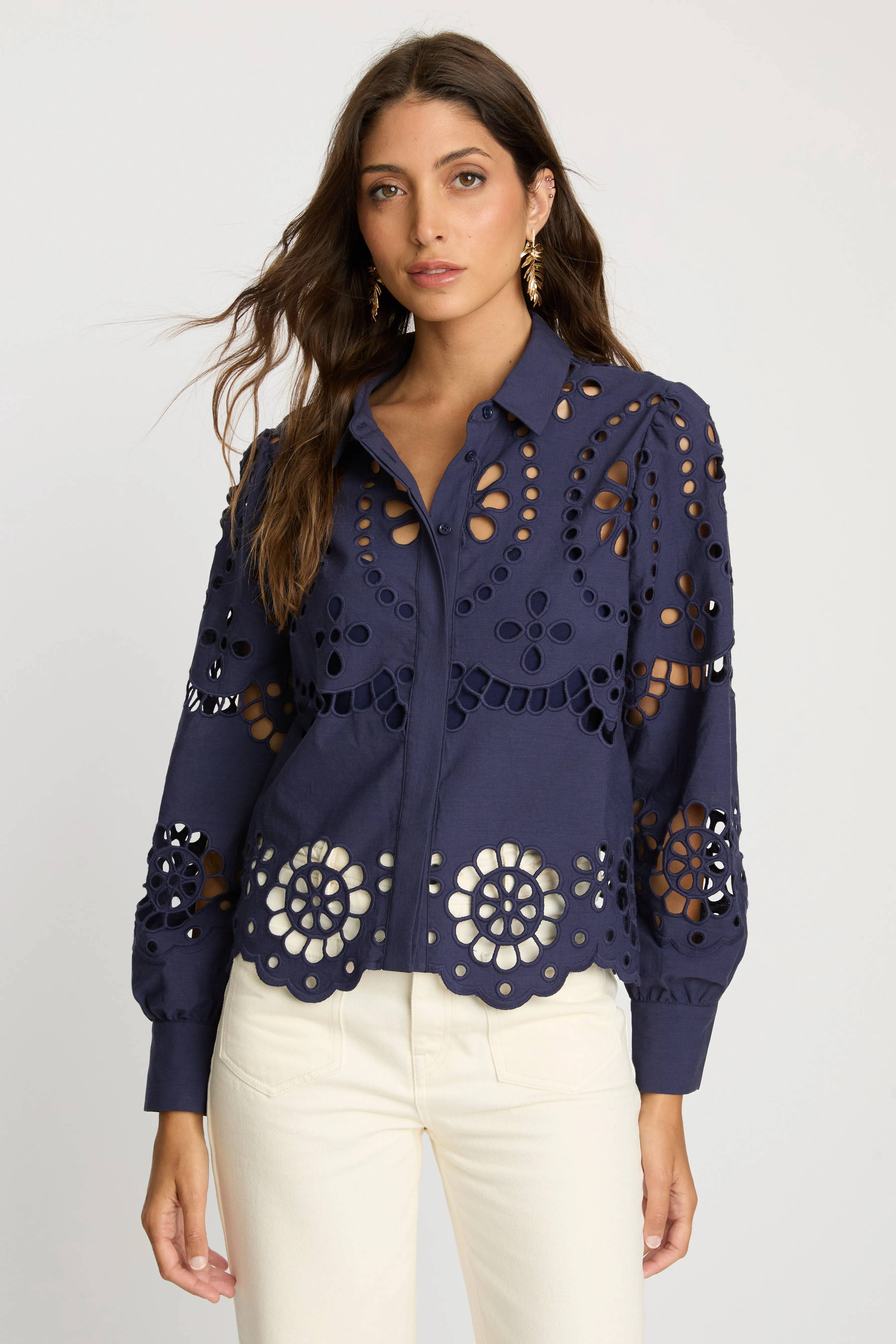 Emmie Top in Navy Eyelet Lace sold by CABALLERO product image thumbnail 3