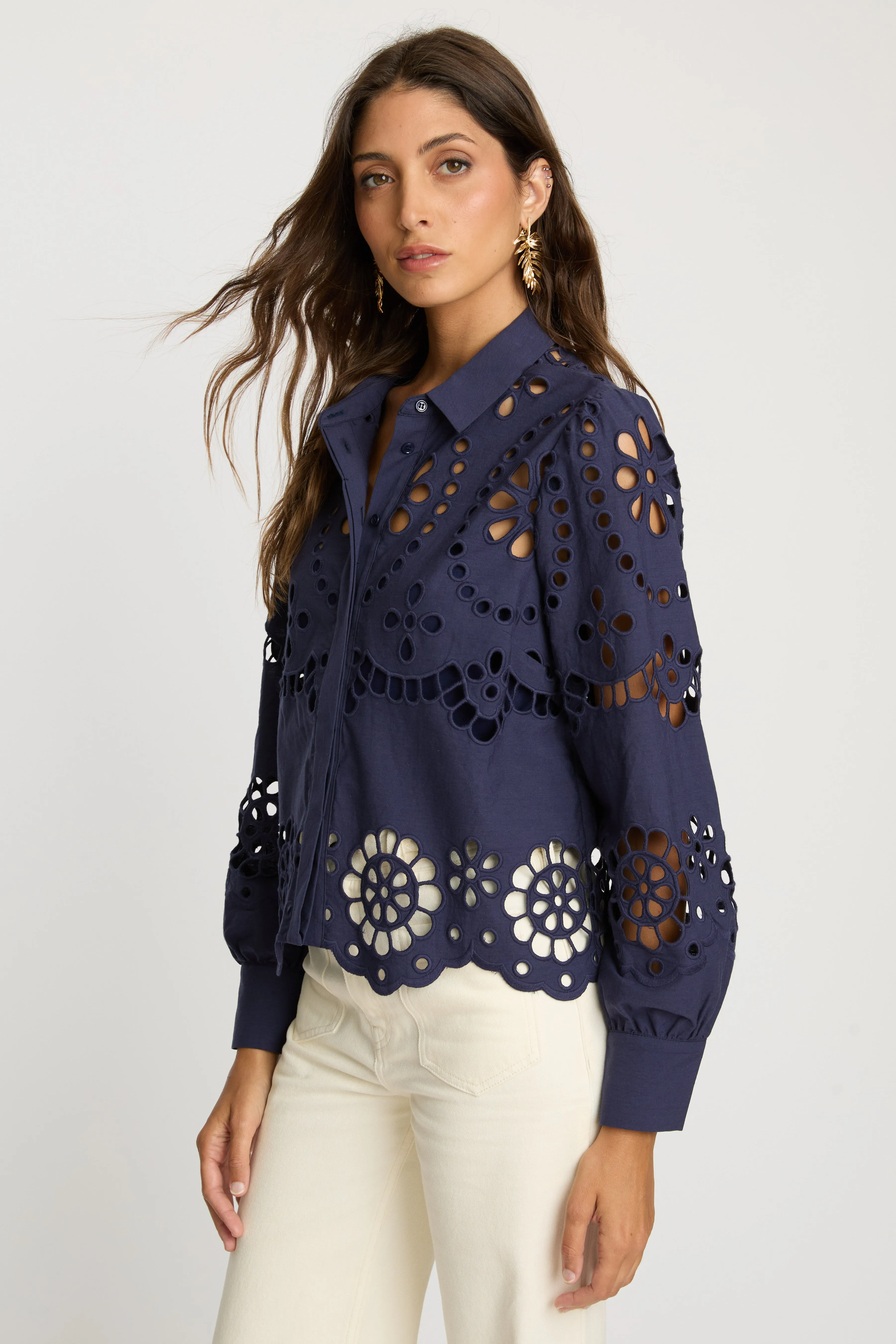 Emmie Top in Navy Eyelet Lace sold by CABALLERO product image thumbnail 4
