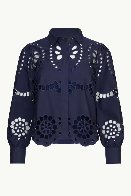 Emmie Top in Navy Eyelet Lace sold by CABALLERO