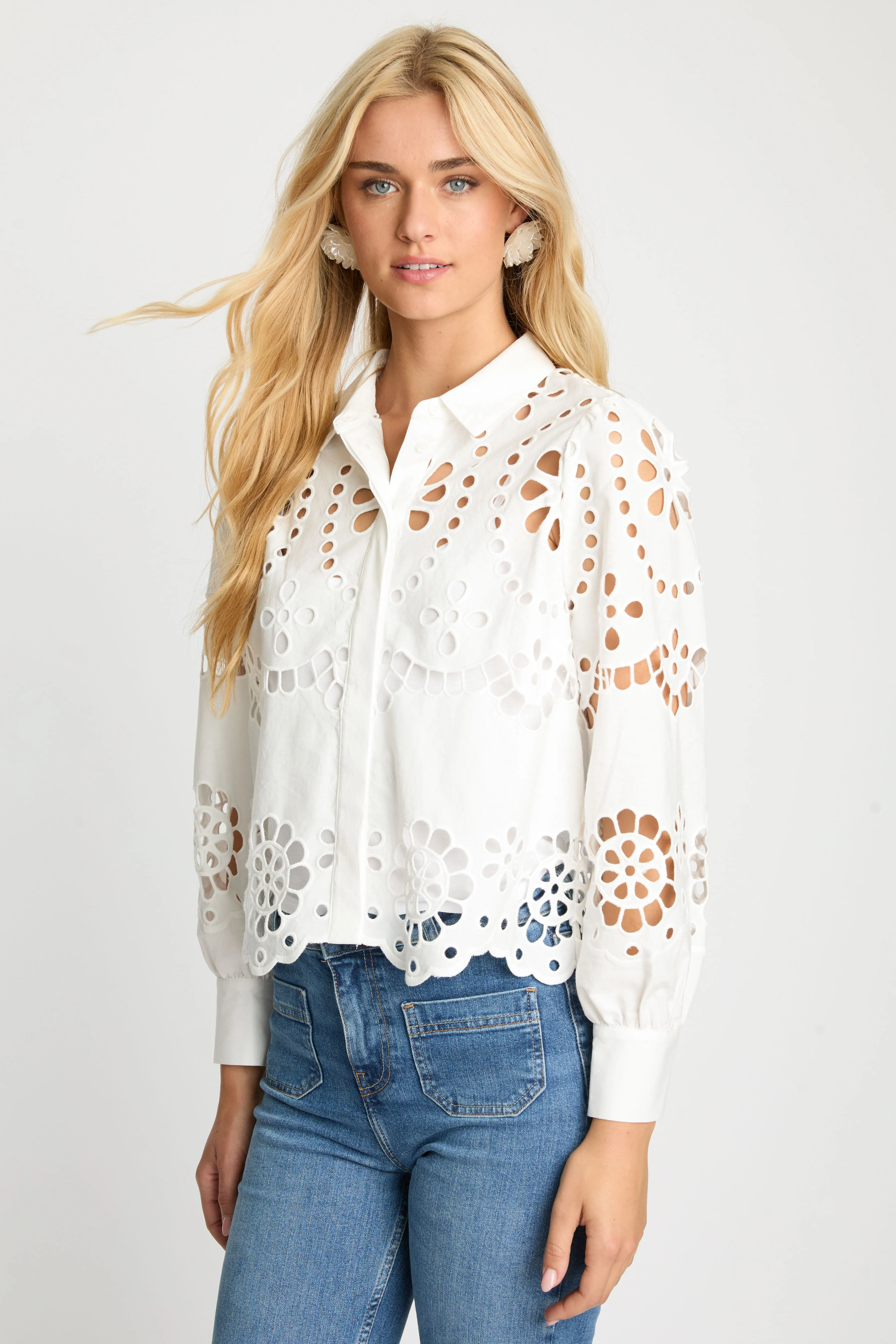 Emmie Top in White Eyelet Lace sold by CABALLERO product image thumbnail 5
