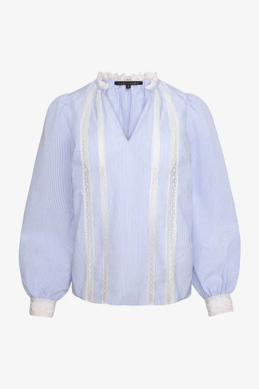 Lena Top in Blue/White Seersucker made by CABALLERO