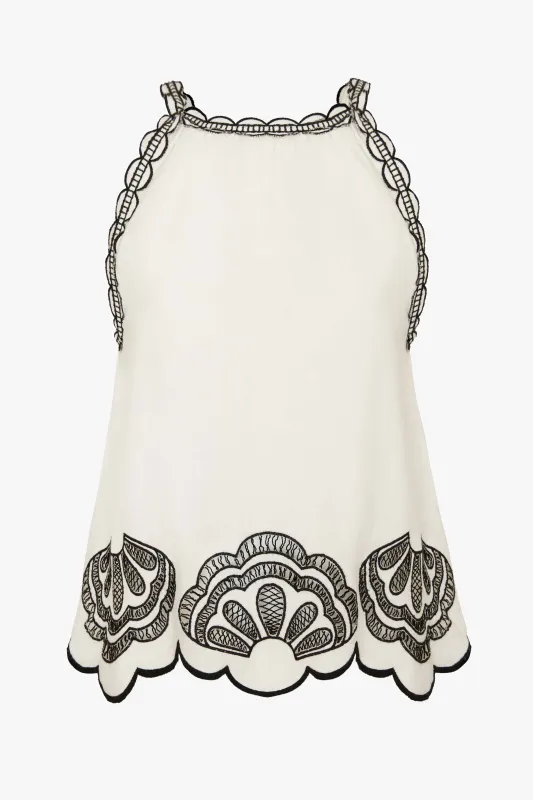 Hadley Top in White / Black Embroidery made by CABALLERO
