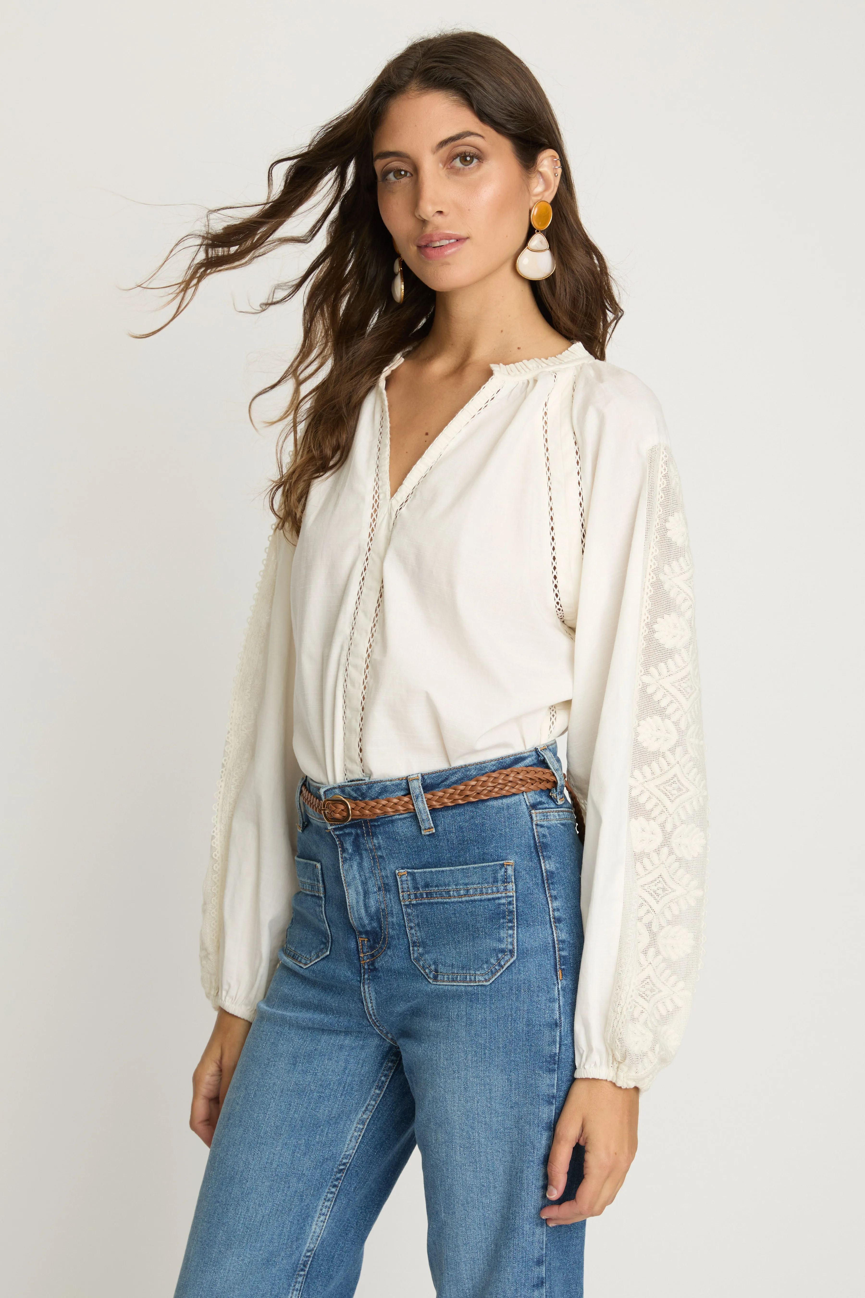 Miki Top in White Inset Lace sold by CABALLERO product image thumbnail 3
